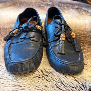 Gucci Men’s Navy Leather Bamboo Tassel Loafer Driver